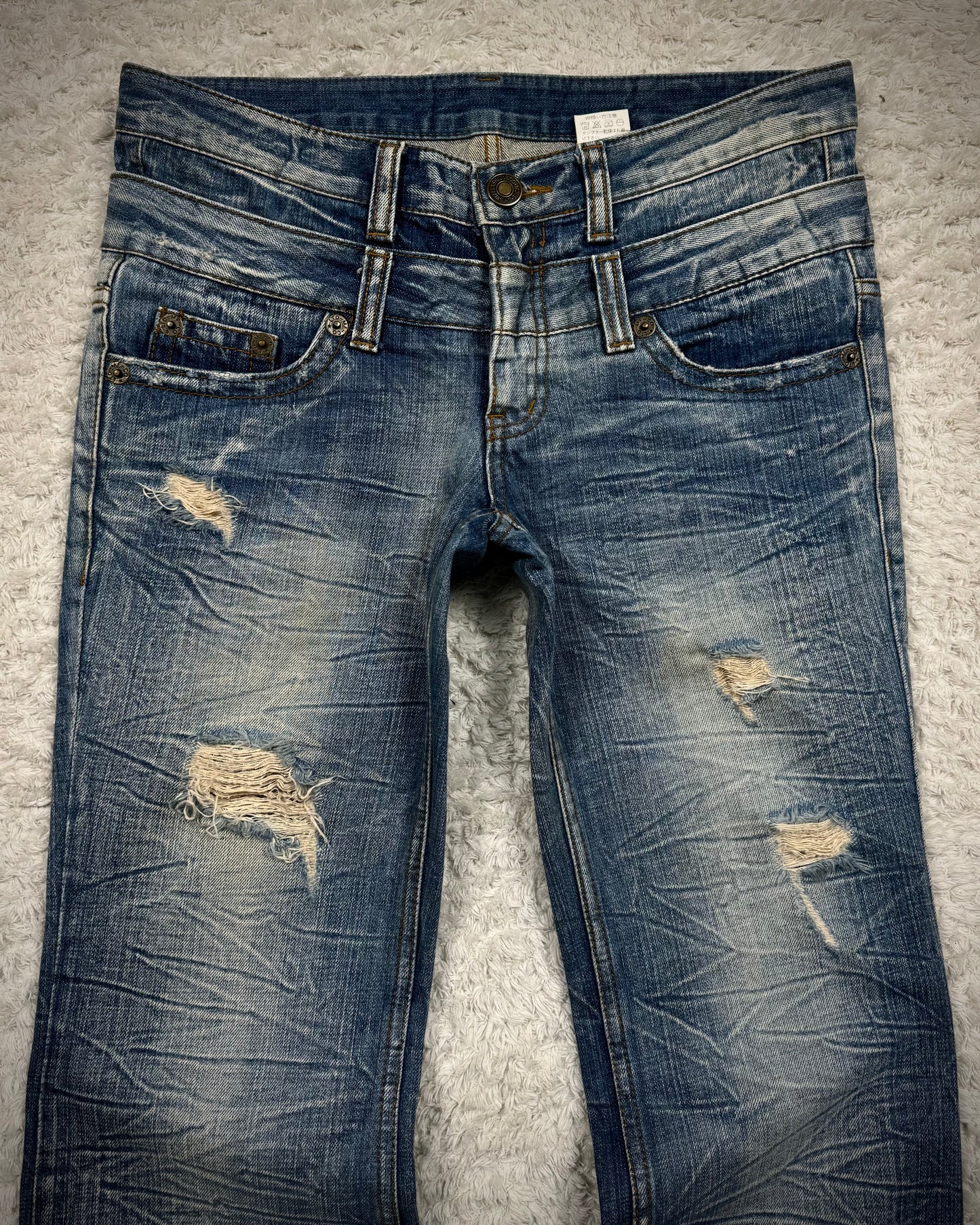 Agate Double Waisted Honeycomb Washed Flared Jeans