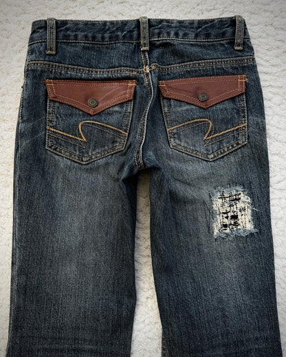 Elvence Repaired Western Spiral Flared Jeans