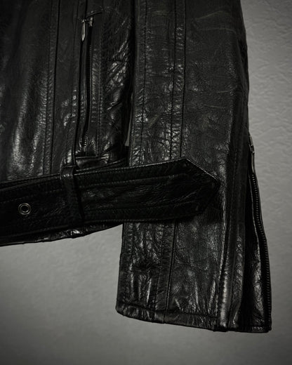 5351 Pour Les Hommes Fur Collar Textured Leather Jacket