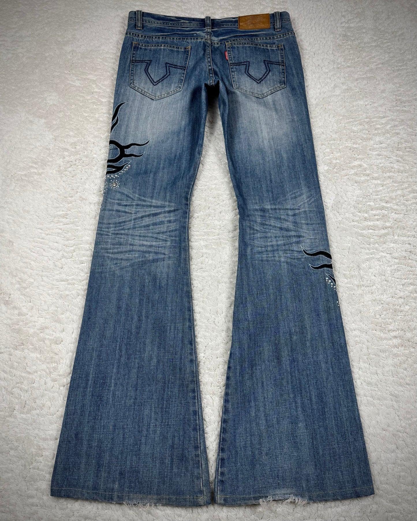 Tornado Mart Tribal Embroidery Studded Flared Jeans