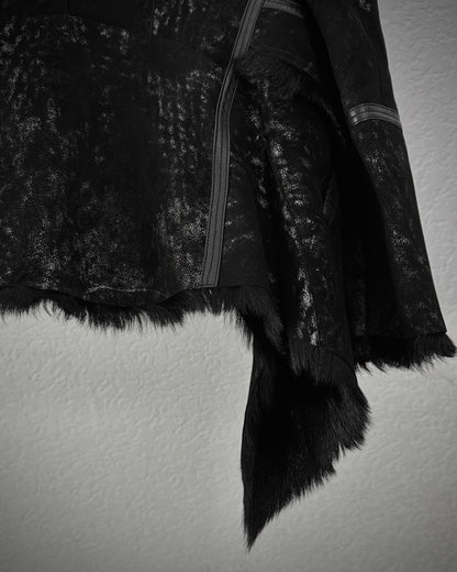 Asymmetrical Raw Cut Crack Waxed Fur Coat