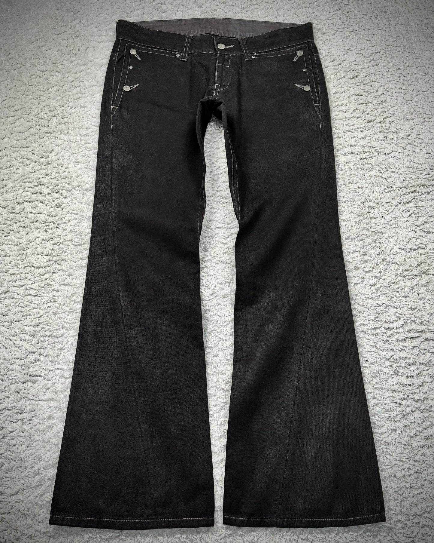 Tornado Mart Waxed Spiral Flared Jeans
