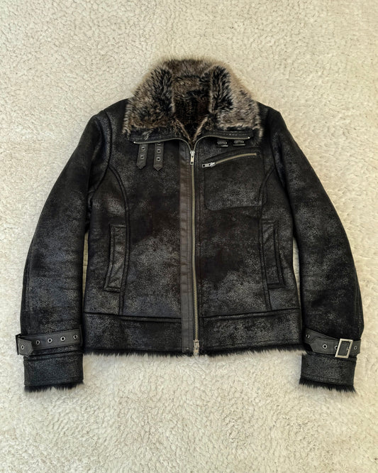 Difference Rupert Cracked Wax Fur Jacket