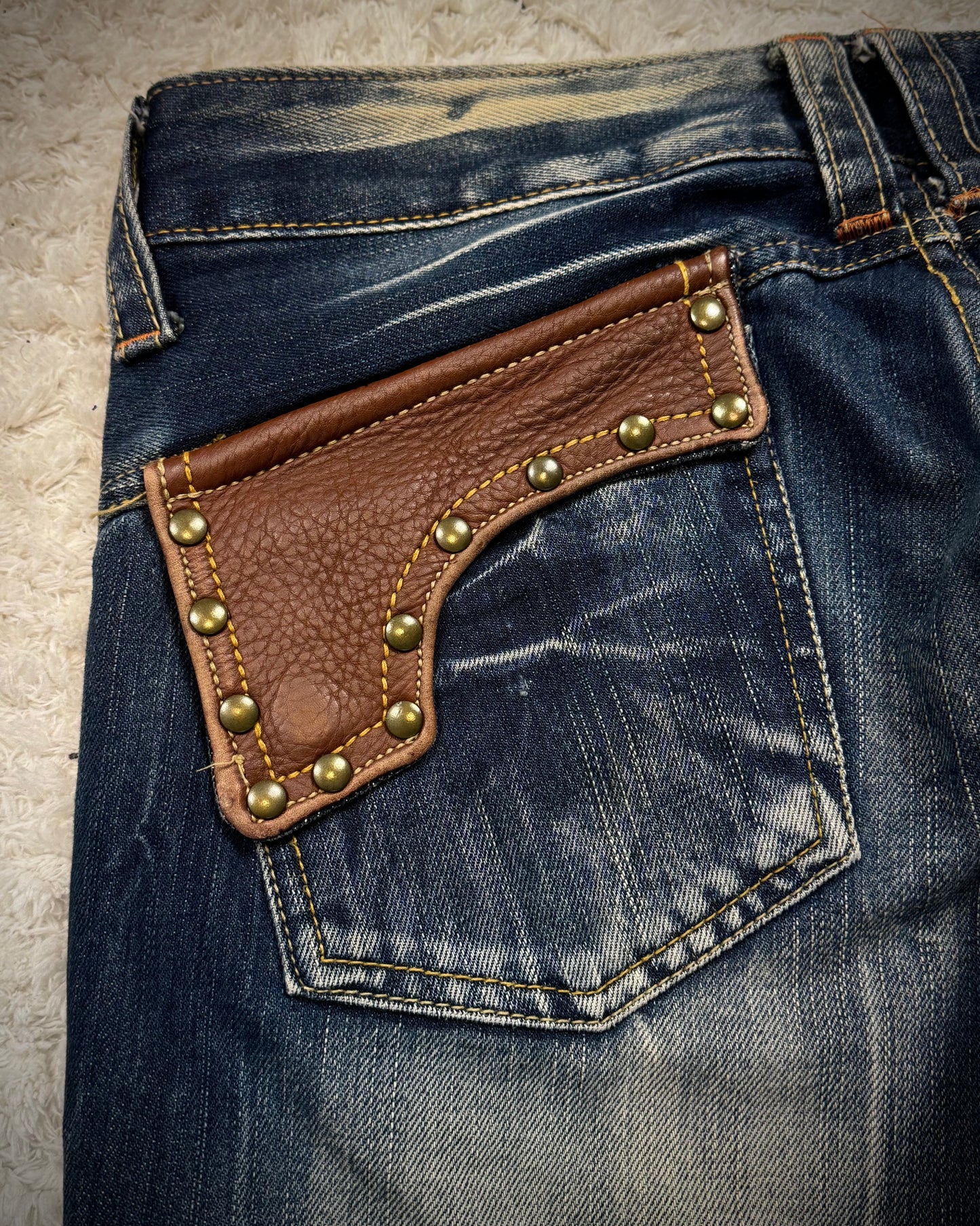 Glad News Studded Leather Pockets Flared Jeans