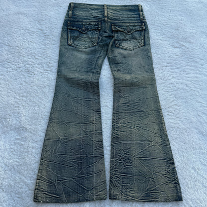 Agate Double Waist Pierced Mud Wash Flared Jeans