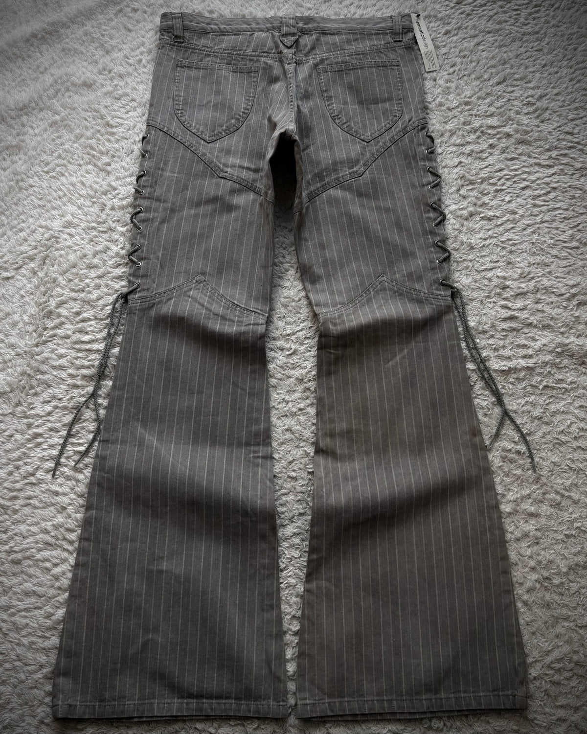 Semantic Design Lace Up Pin Stripe Flared Pants