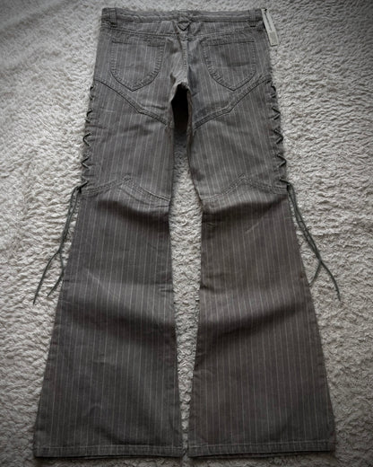 Semantic Design Lace Up Pin Stripe Flared Pants