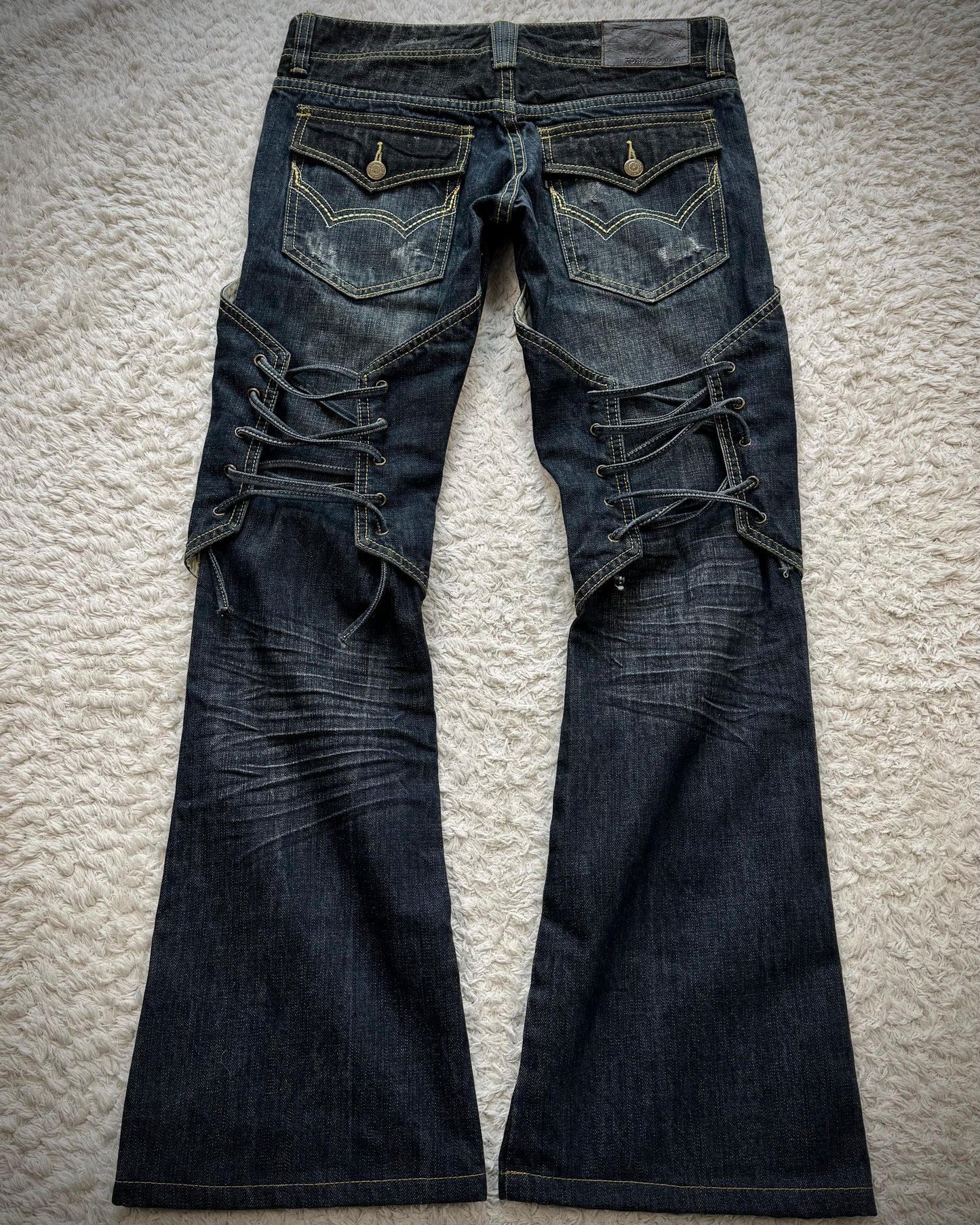 Tornado Mart Knee Back Lace Up Flared Denim