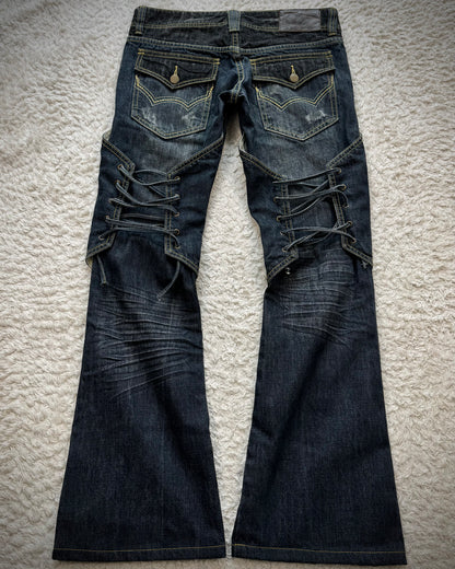 Tornado Mart Knee Back Lace Up Flared Denim