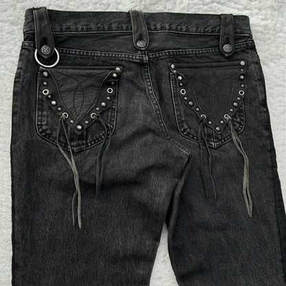 5351 Pour Les Hommes Cross Pierced & Studded Leather Detailing Bootcut Jeans