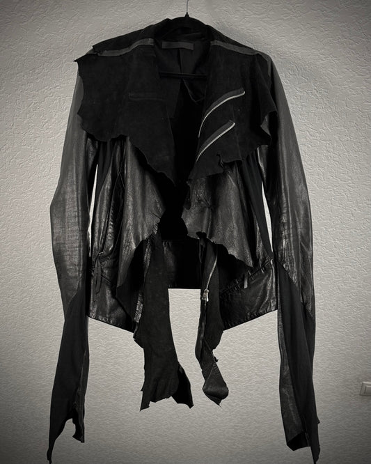 Ekam Asymmetrical Raw Cut Sheepskin Leather Jacket