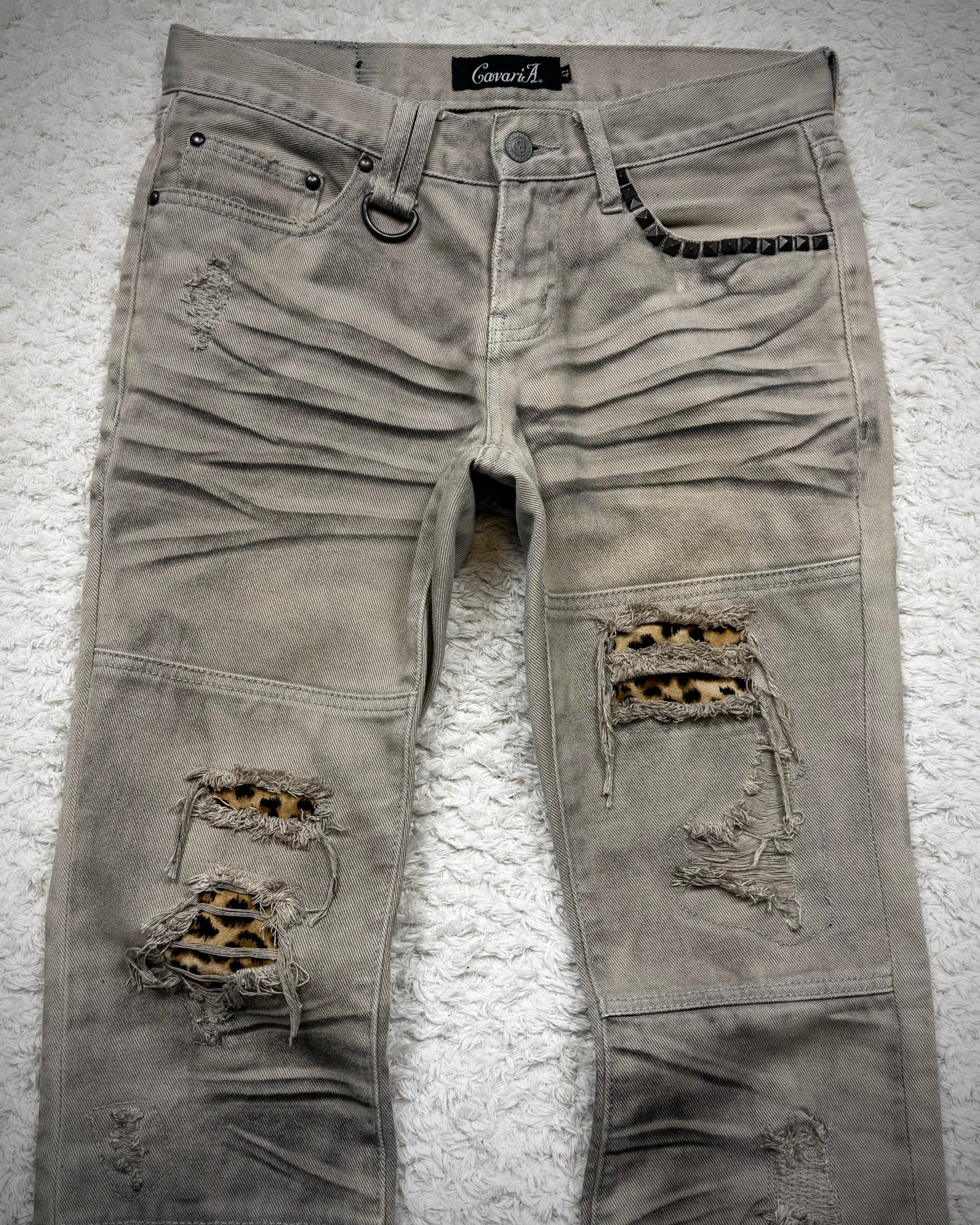 CavariA Leopard Repaired Clawmarks Bootcut Denim