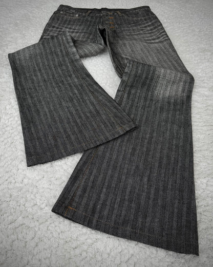 Tornado Mart Pin Striped Whisker Washed Flared Pants