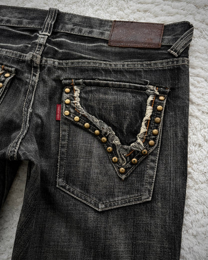 Tornado Mart Studded Spiral Fringe Flared Jeans