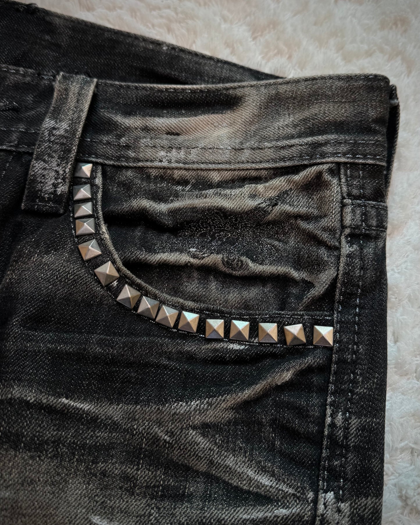 Xfrm Studded Silver Whisker Washed Bootcut Jeans