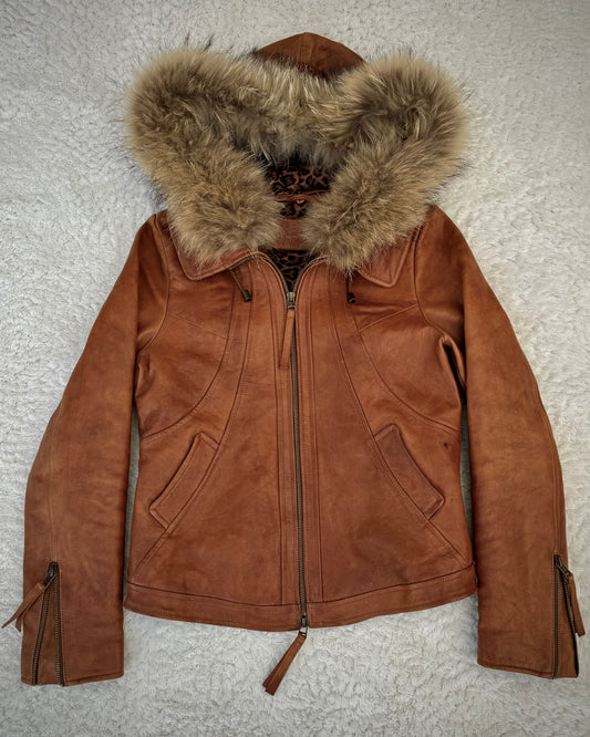 G.O.A Raccoon Fur Vintage Leather Jacket
