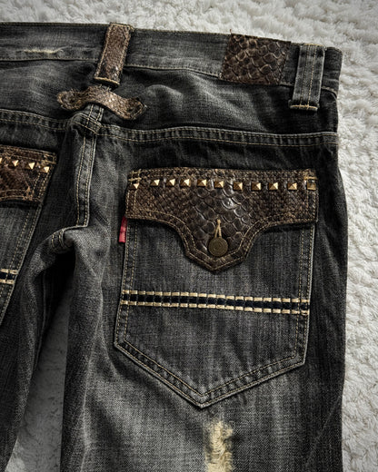 Tornado Mart Studded Python Detailed Spiral Flared Jeans