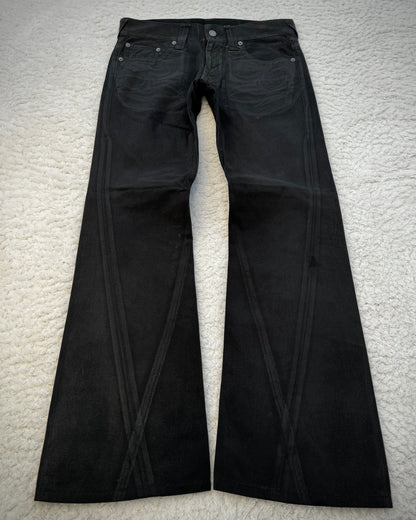 Tornado Mart Xray Waxed Tribal Embroidery Flared Jeans