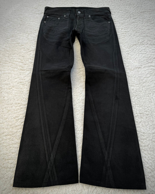 Tornado Mart Xray Waxed Tribal Embroidery Flared Jeans