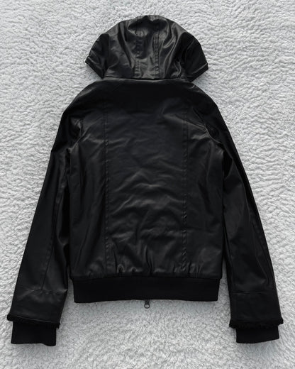Glad News Hooded High Neck Leather Jacket