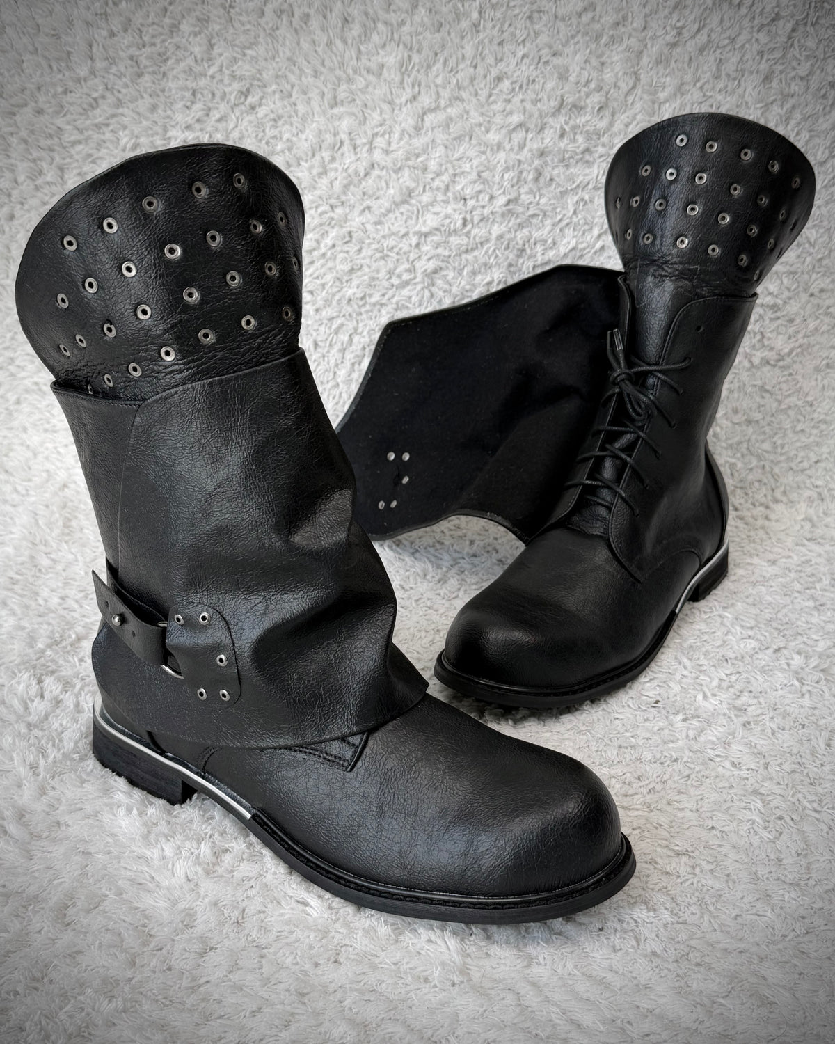 Studded Double Layered Leather Boots