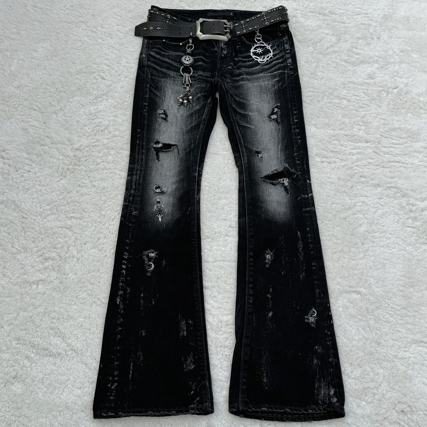 Fuga Silver Waxed Pierced Studded Flared Denim