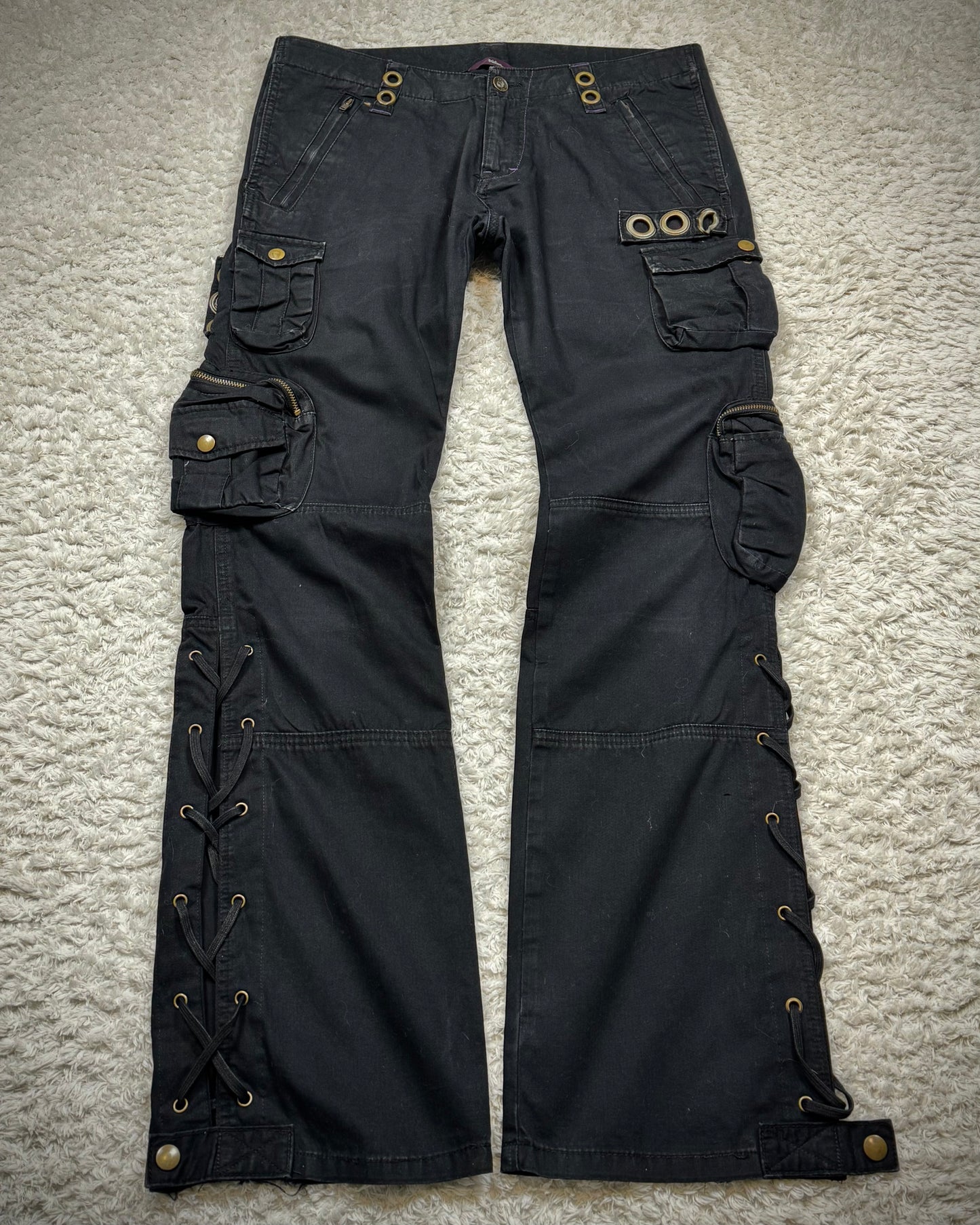 Kelen 3D Cargo Pockets Lace Up Bootcut Pants