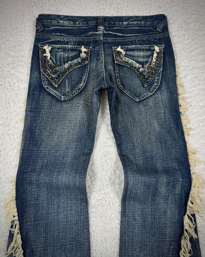 Tornado Mart Spiral Fringe Flared Jeans