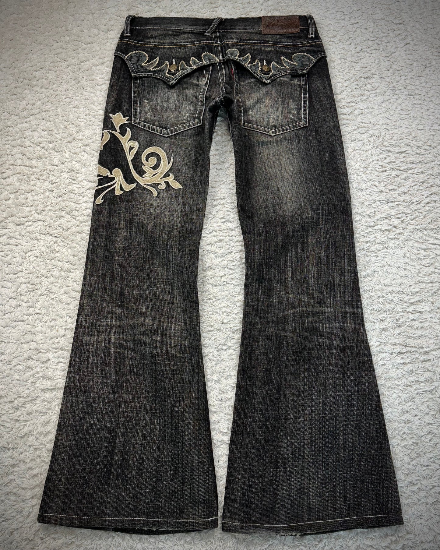 Tornado Mart Tribal Embroidery Spiral Flared Jeans