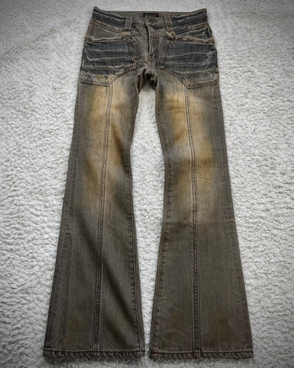 Morgan Homme Fringed Mud Washed Flared Jeans