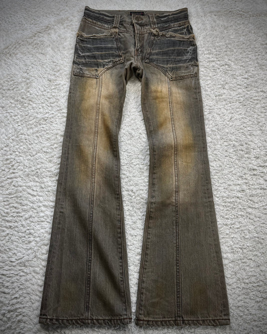Morgan Homme Fringed Mud Washed Flared Jeans