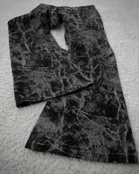 Tornado Mart Cracked Marble Wash Flared Jeans
