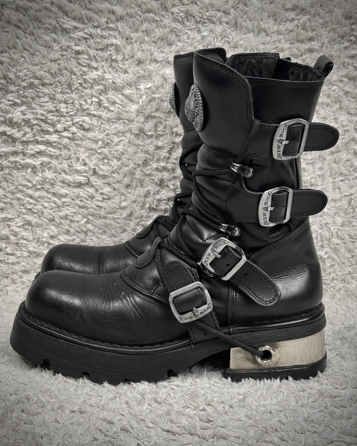 New Rock Steel Heel Leather Boots