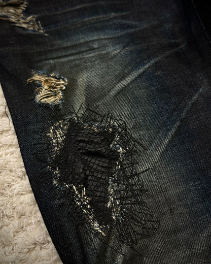Fuga Python Repaired Distressing Clawmarks Bootcut Denim