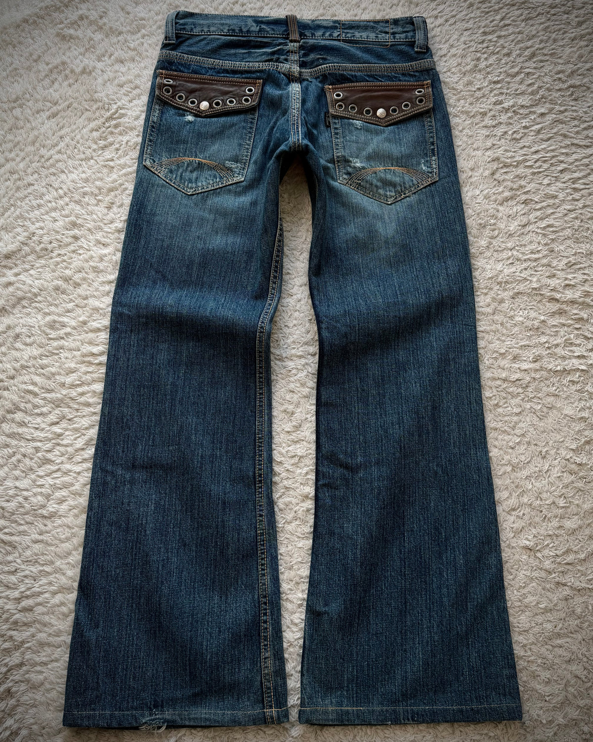 On Board Vintage Leather Flap Flared Jeans