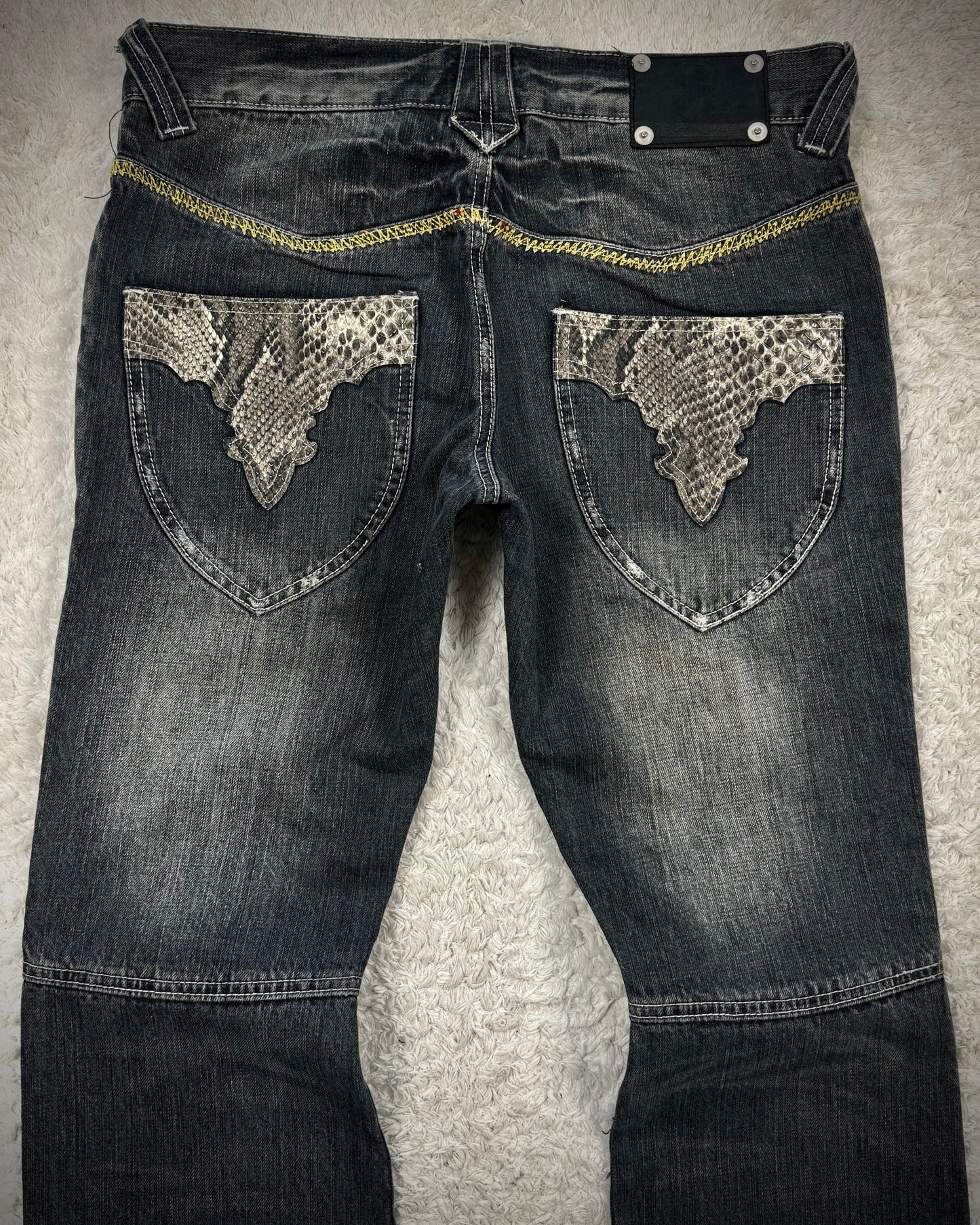 Semantic Design Python Detailed Sword Knee Bootcut Denim