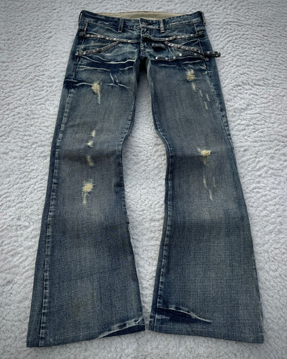 Tornado Mart Studded Straps Flared Jeans