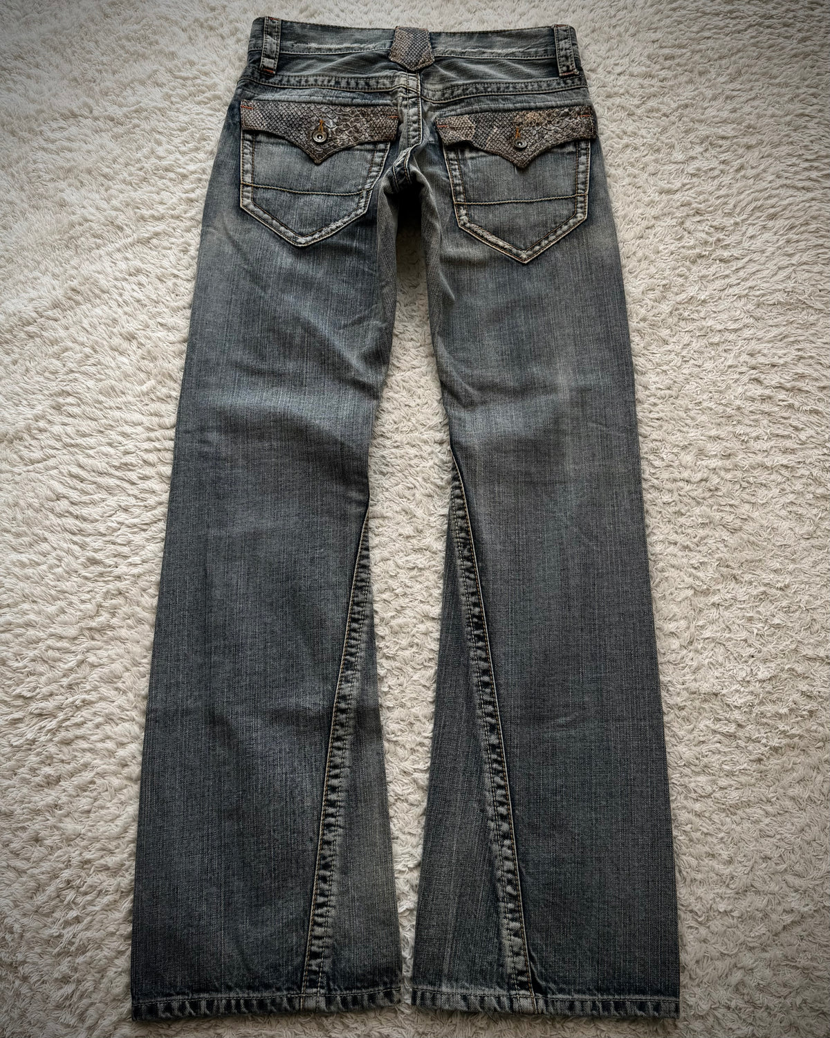 Semantic Design Python Detailed Spiral Flared Jeans