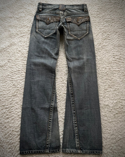 Semantic Design Python Detailed Spiral Flared Jeans