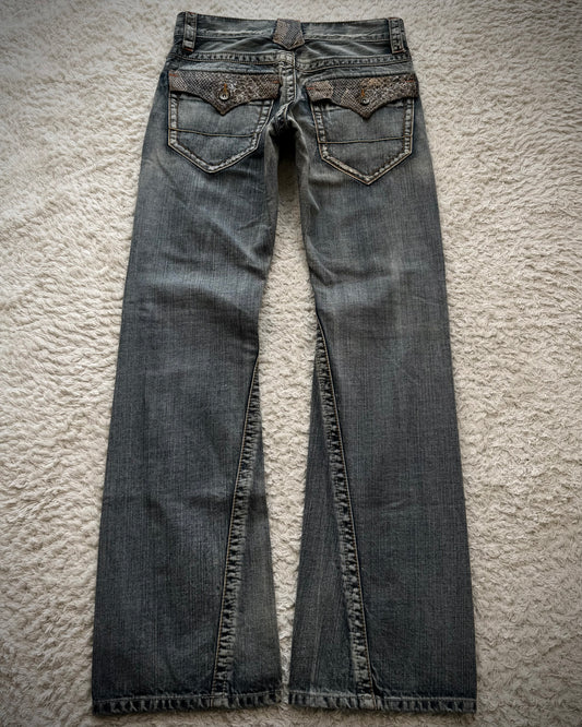 Semantic Design Python Detailed Spiral Flared Jeans