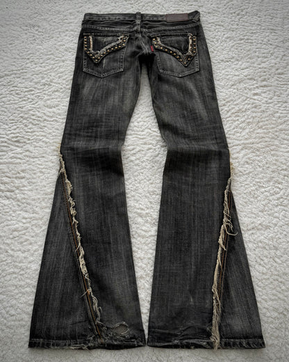 Tornado Mart Studded Spiral Fringe Flared Jeans