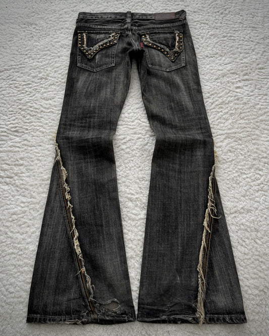 Tornado Mart Studded Spiral Fringe Flared Jeans