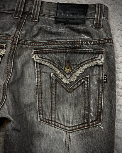 Morgan Homme Fringed Flap Pockets Flared Jeans