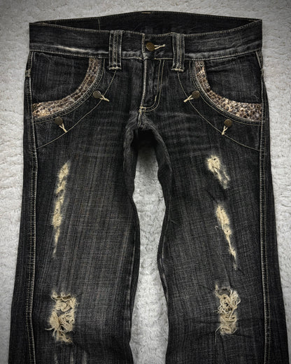 Tornado Mart Python Detailed Distressed Spiral Flared Jeans