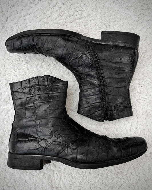 Bata Crocodile Pointed Toe Leather Boots