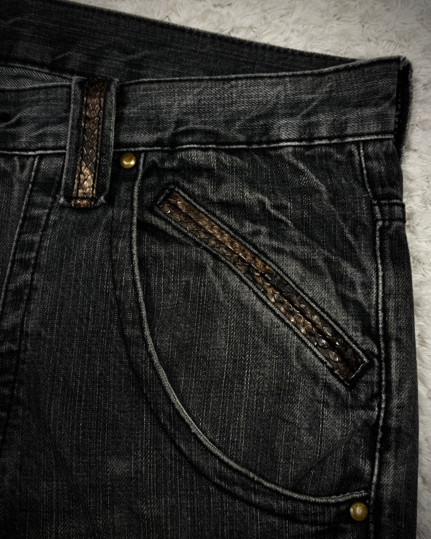 Tornado Mart Python Detailed Mud Washed Lace Up Flared Jeans