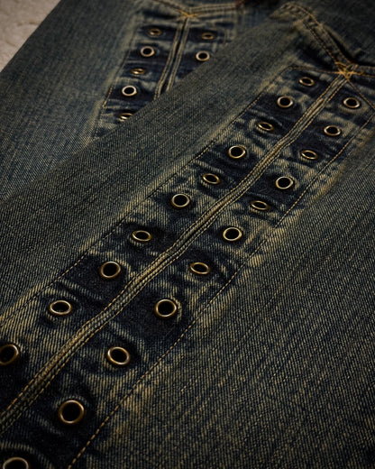 Tornado Mart Mud Washed Grommeted Flared Jeans
