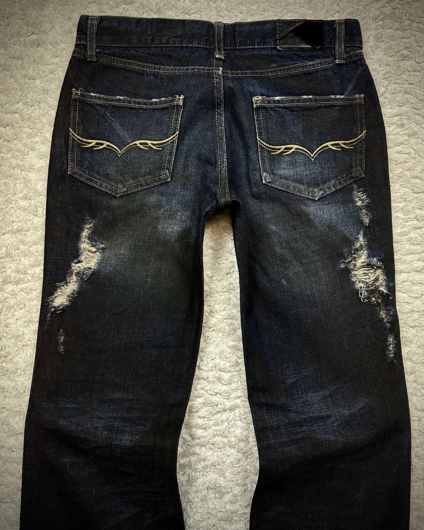Fuga Texture Distressed Clawmarks Washed Bootcut Denim