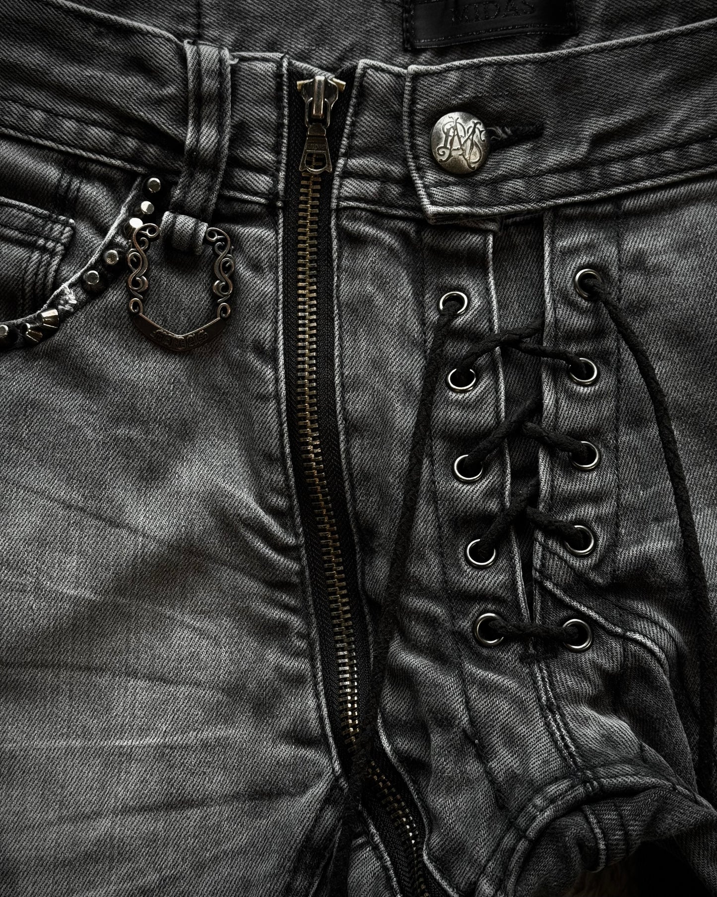 Midas Lace Up Studded Distressing Flared Jeans