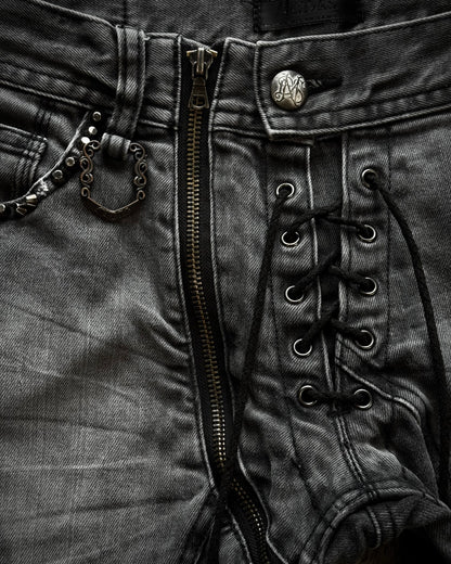 Midas Lace Up Studded Distressing Flared Jeans